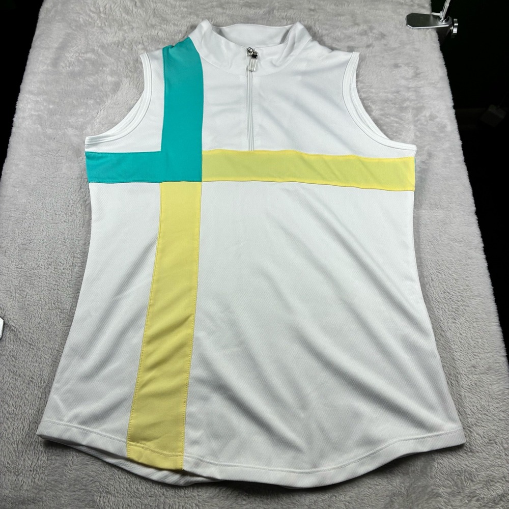 Bette & Court Womens Sleeveless Golf Polo Top White Colorblock Quarter Zip Small